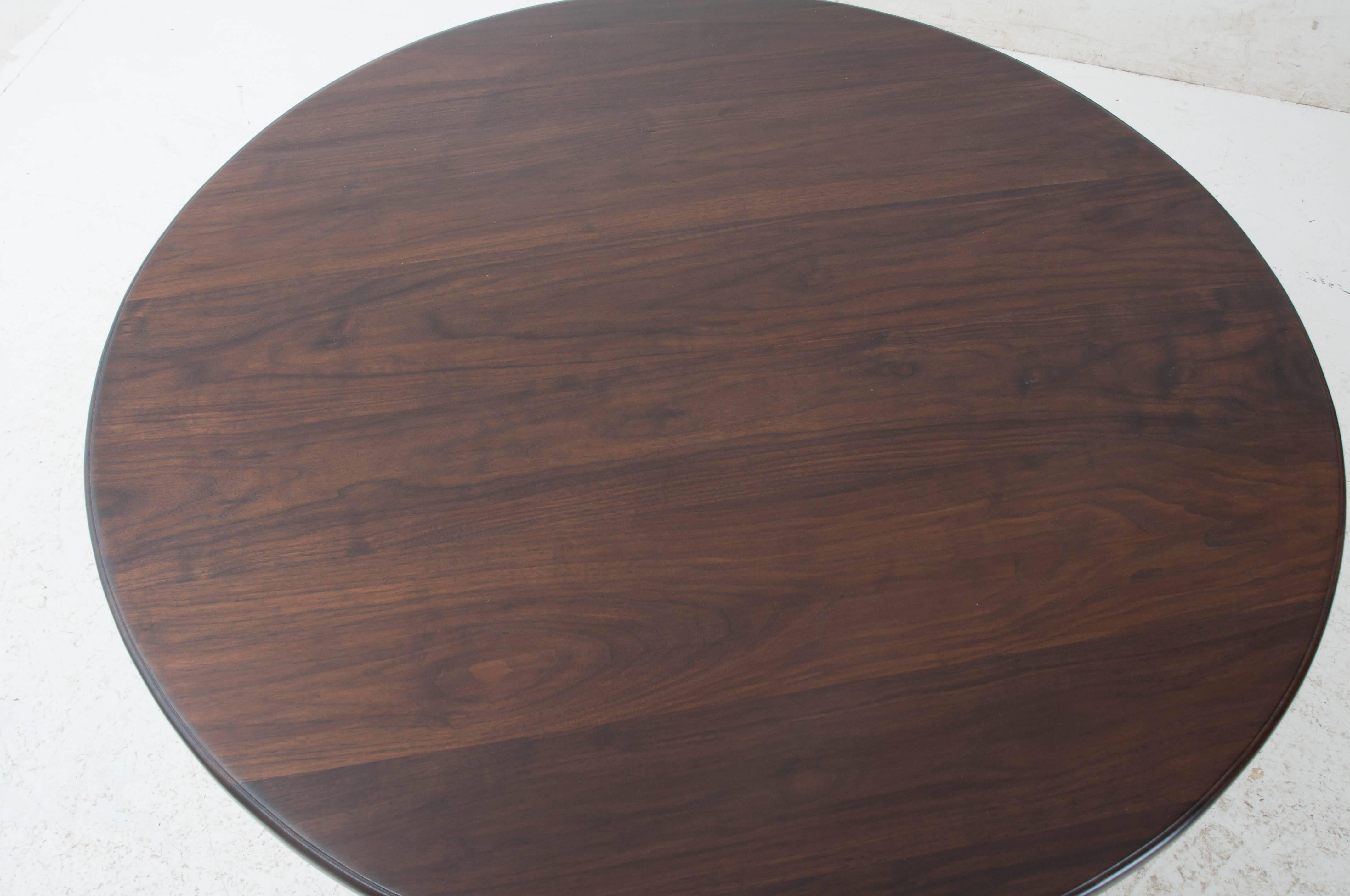 American Round Walnut Top Table with Decorative Metal Base