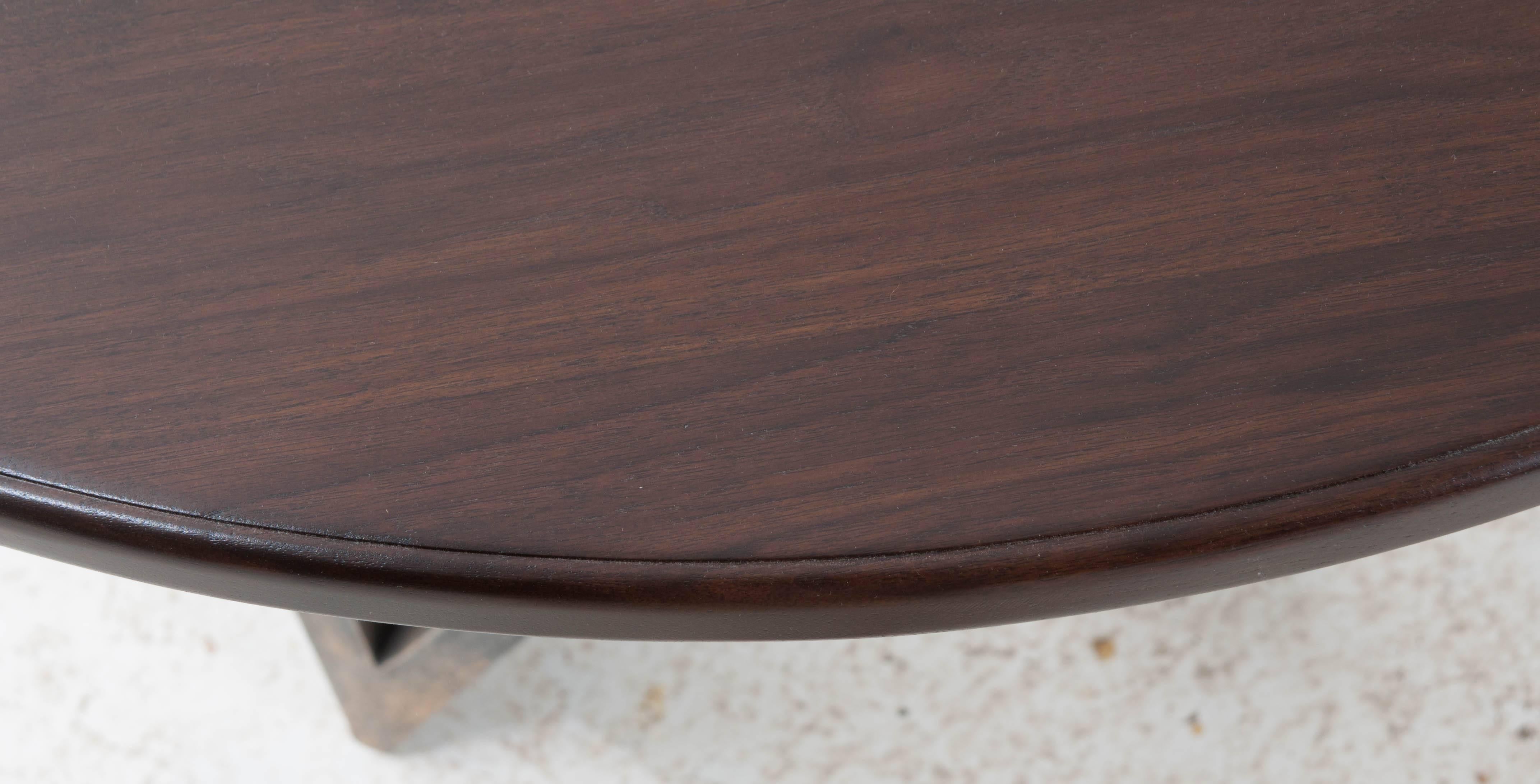Round Walnut Top Table with Decorative Metal Base In Excellent Condition In Baton Rouge, LA