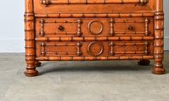 French 19th Century Faux Bamboo Pine Mirror Door Armoire