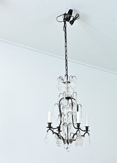 French Iron and Crystal 4-Light Chandelier