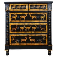 English Vintage Painted Chest with Deer Decoupage