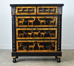 English Vintage Painted Chest with Deer Decoupage