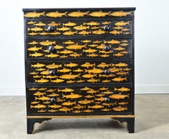English Painted Chest with Fish Decoupage