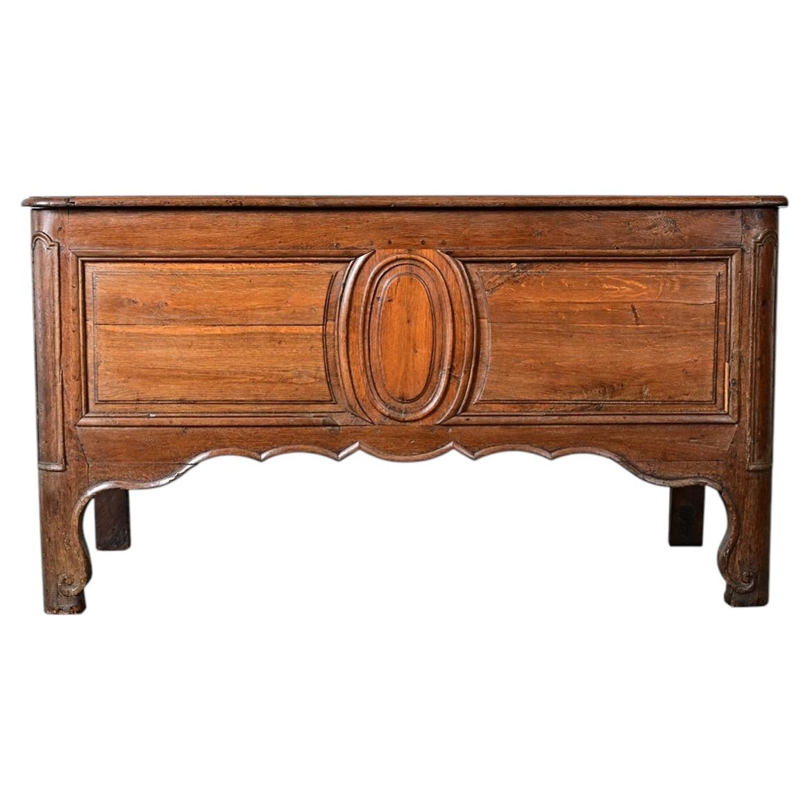 French 19th Century Solid Oak Carved Coffer