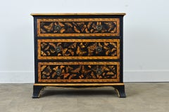 English Painted Pine Chest of Drawers with Moth Decoupage