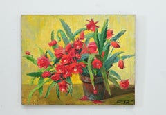 Large Oil Painting of Christmas Cactus on Board