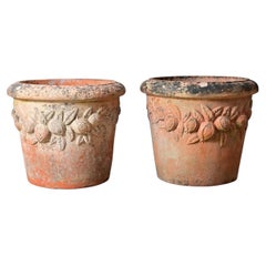 English Pair of Large 20th Century Terracotta Decorated Planters