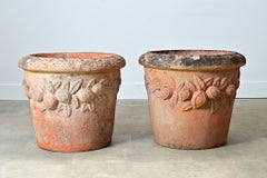 English Pair of Large 20th Century Terracotta Decorated Planters