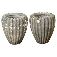 English Pair of Fluted Stone Planters