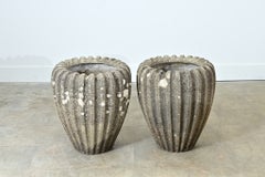 English Pair of Fluted Stone Planters