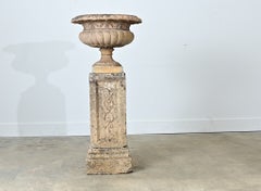 English 19th Century Carved Stone Pillar with Urn on Top