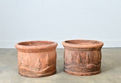 English Pair of 19th Century Terracotta Decorated Planters