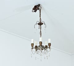 French 19th Century Petite Brass and Crystal Chandelier