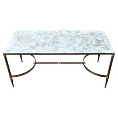 French White Marble & Brass Coffee Table in the Maison Jansen Style