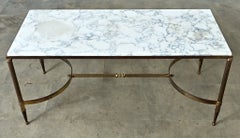 French White Marble & Brass Coffee Table in the Maison Jansen Style