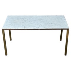 French Mid Century Modern White Marble & Brass Coffee Table