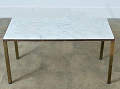French Mid Century Modern White Marble & Brass Coffee Table