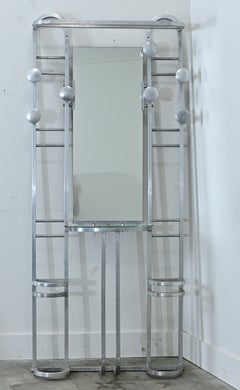 French Art Deco Aluminum Hall Tree with Mirror