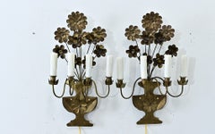 Pair of French Mid Century Metal Floral Sconces