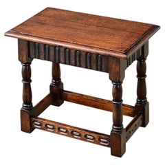 English 20th Century Solid Oak Carved Joint Stool