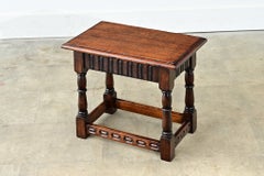 English 20th Century Solid Oak Carved Joint Stool