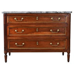French 19th Century Walnut Louis XVI Style Marble Top Commode