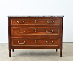 French 19th Century Walnut Louis XVI Style Marble Top Commode