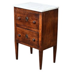 English 19th Century Oak Bedside Table with Marble Top