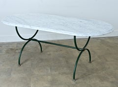 Large French Iron & Marble Capsule Shaped Bistro Table