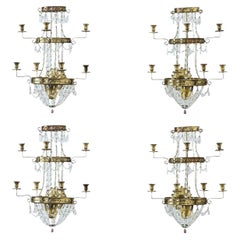 Juego de 4 apliques de pared franceses del siglo XIX, estilo Imperio, de latón y cristal