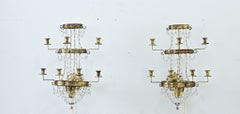Juego de 4 apliques de pared franceses del siglo XIX, estilo Imperio, de latón y cristal