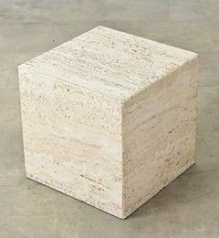 French Hollywood Regency 1970s Travertine Cube Table