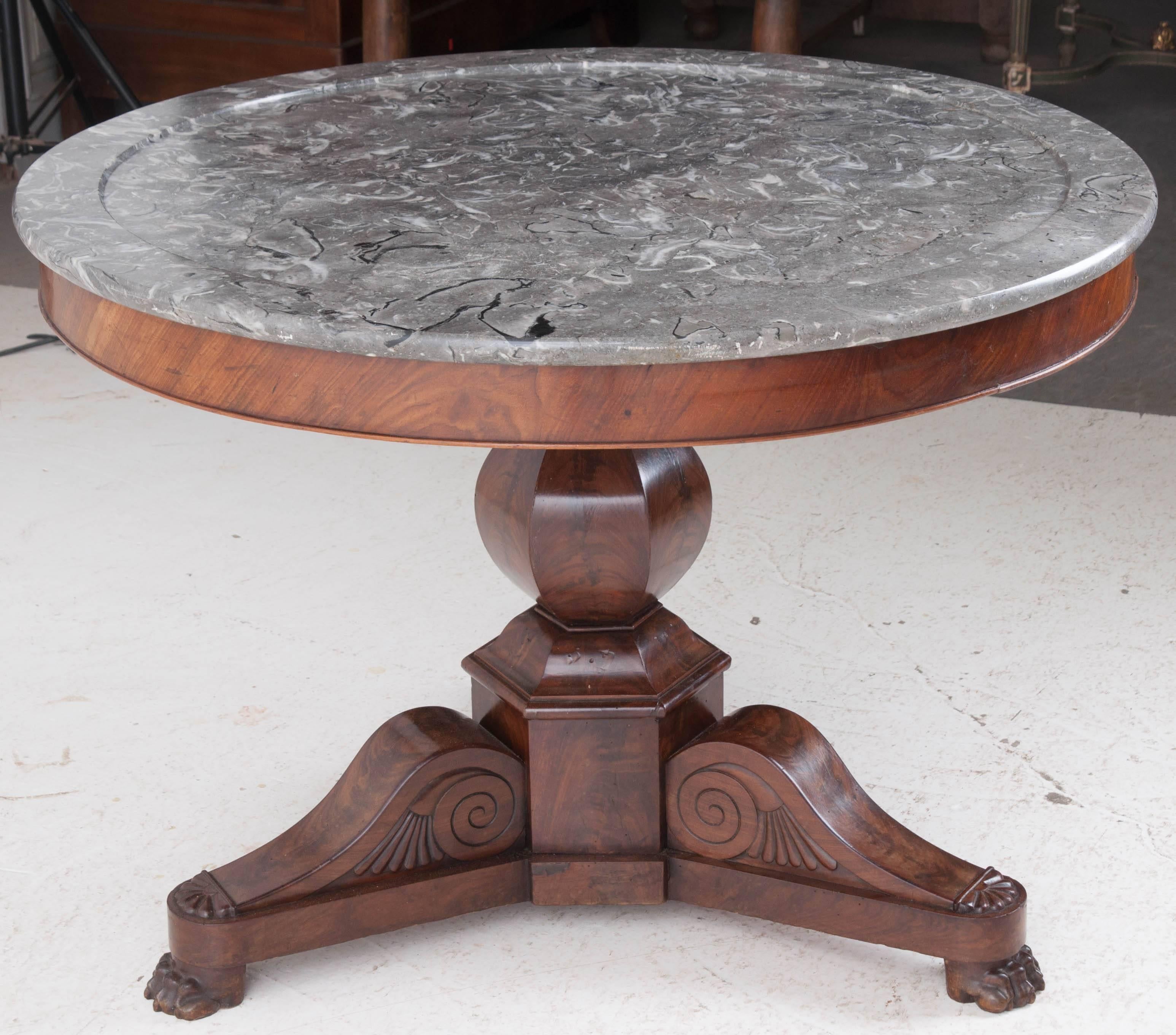 French 19th Century Restauration Mahogany Center Table with Marble Top In Good Condition In Baton Rouge, LA