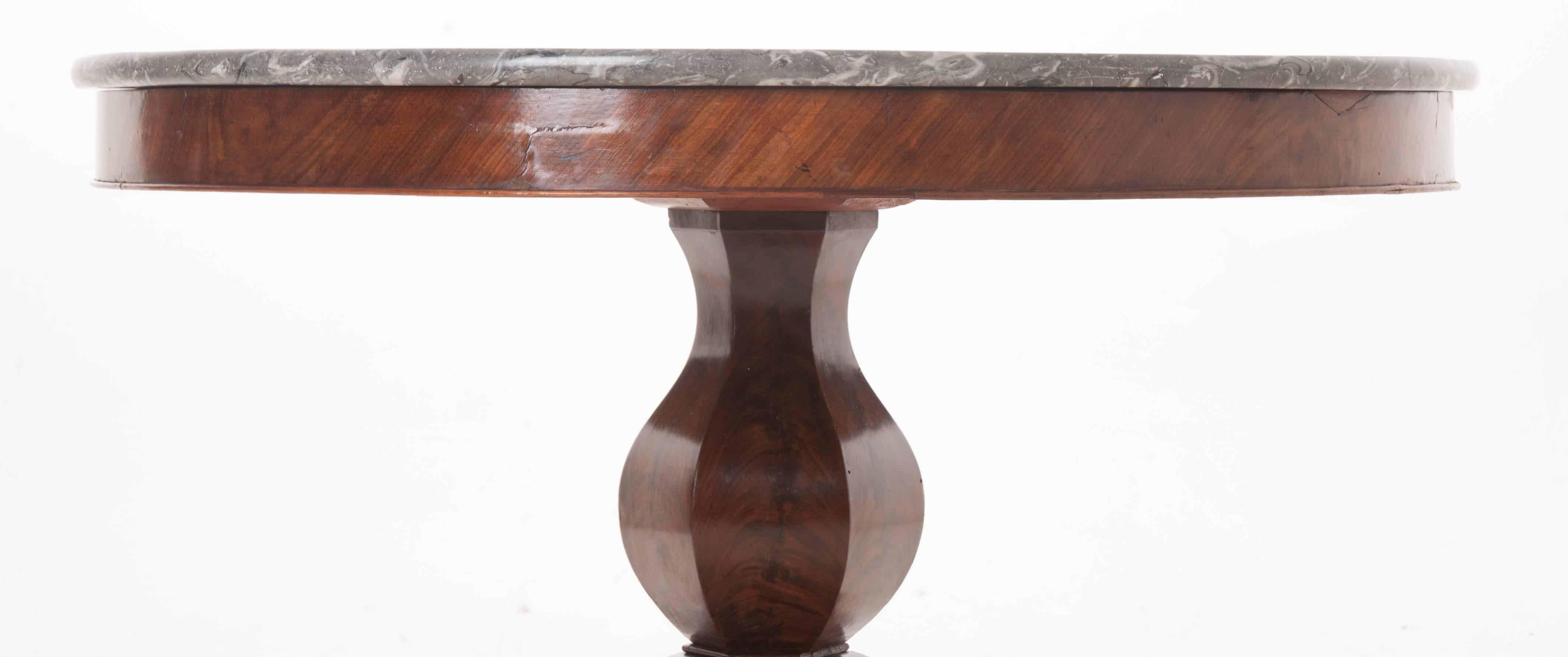 French 19th Century Restauration Mahogany Center Table with Marble Top 1