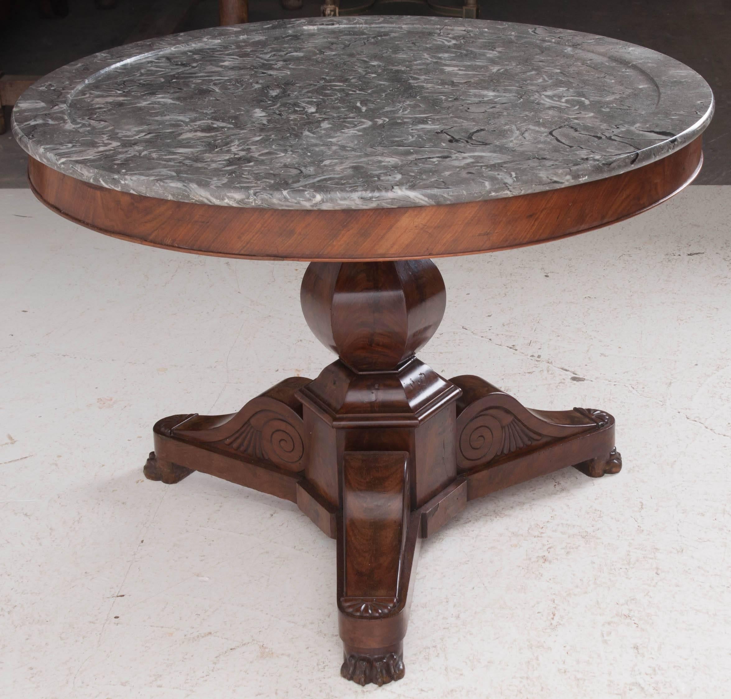 French 19th Century Restauration Mahogany Center Table with Marble Top 6