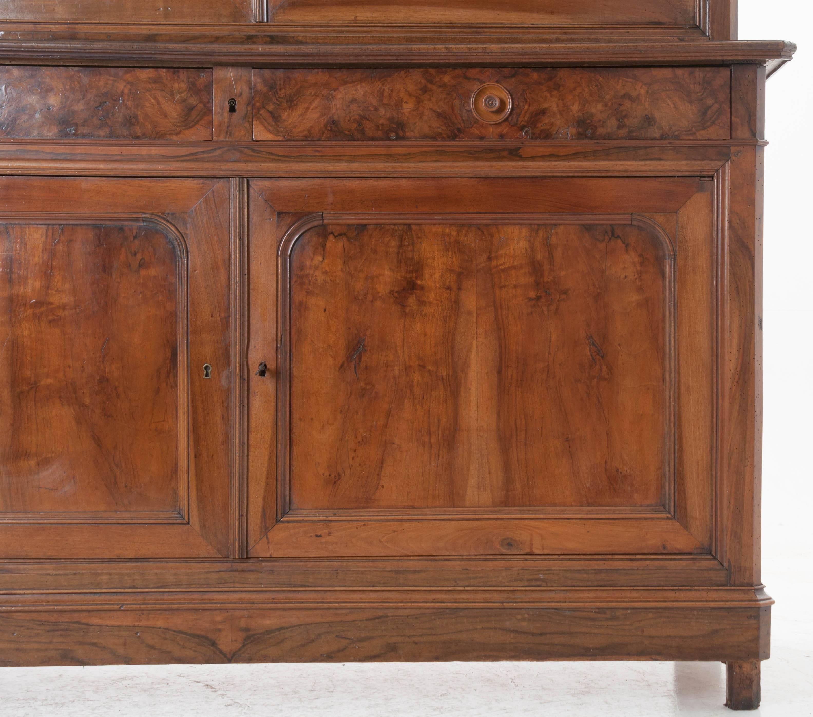 French, 19th Century Walnut Louis Philippe Buffet A'duex Corps 1