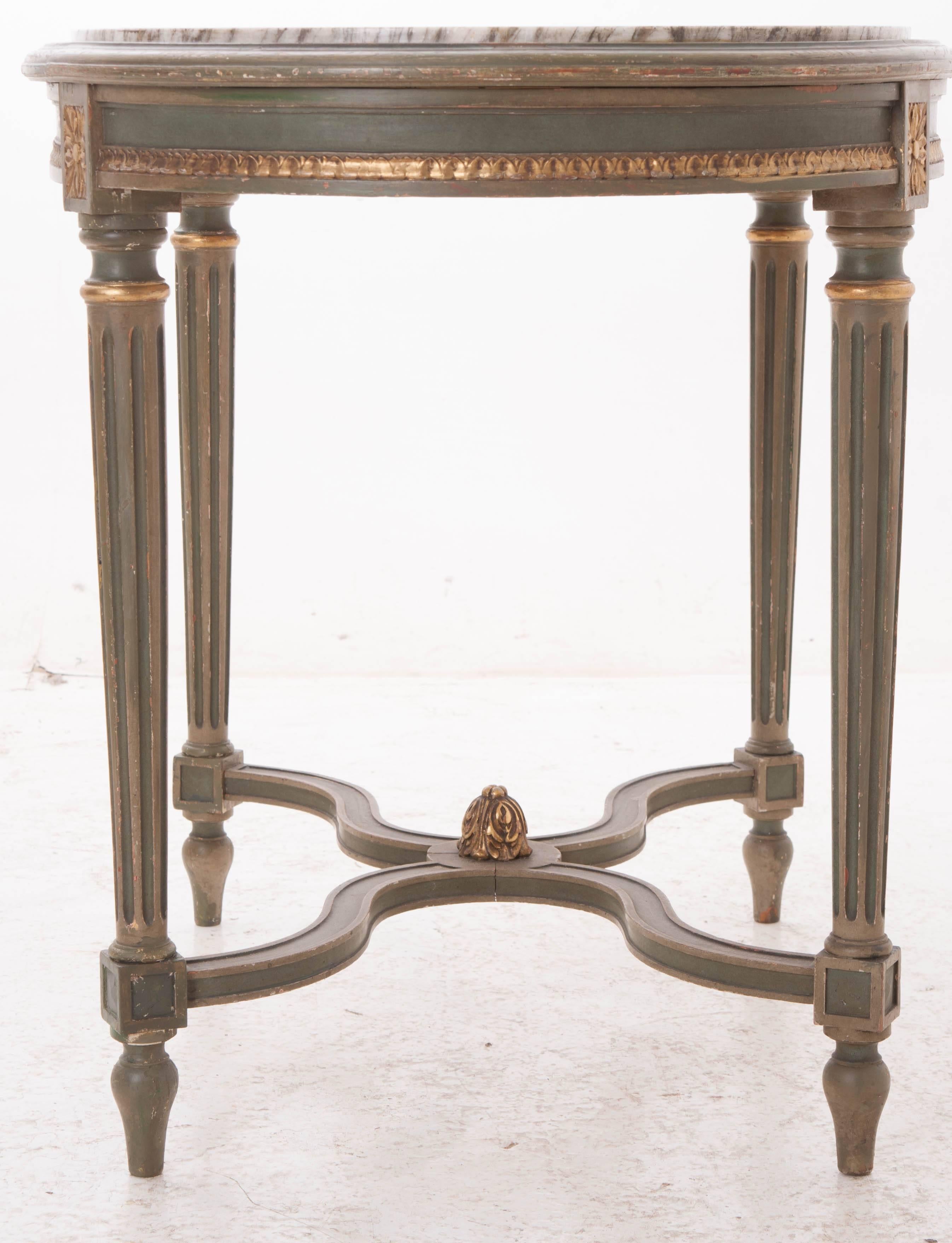 French 19th Century Louis XVI Painted Table with Marble Top 2