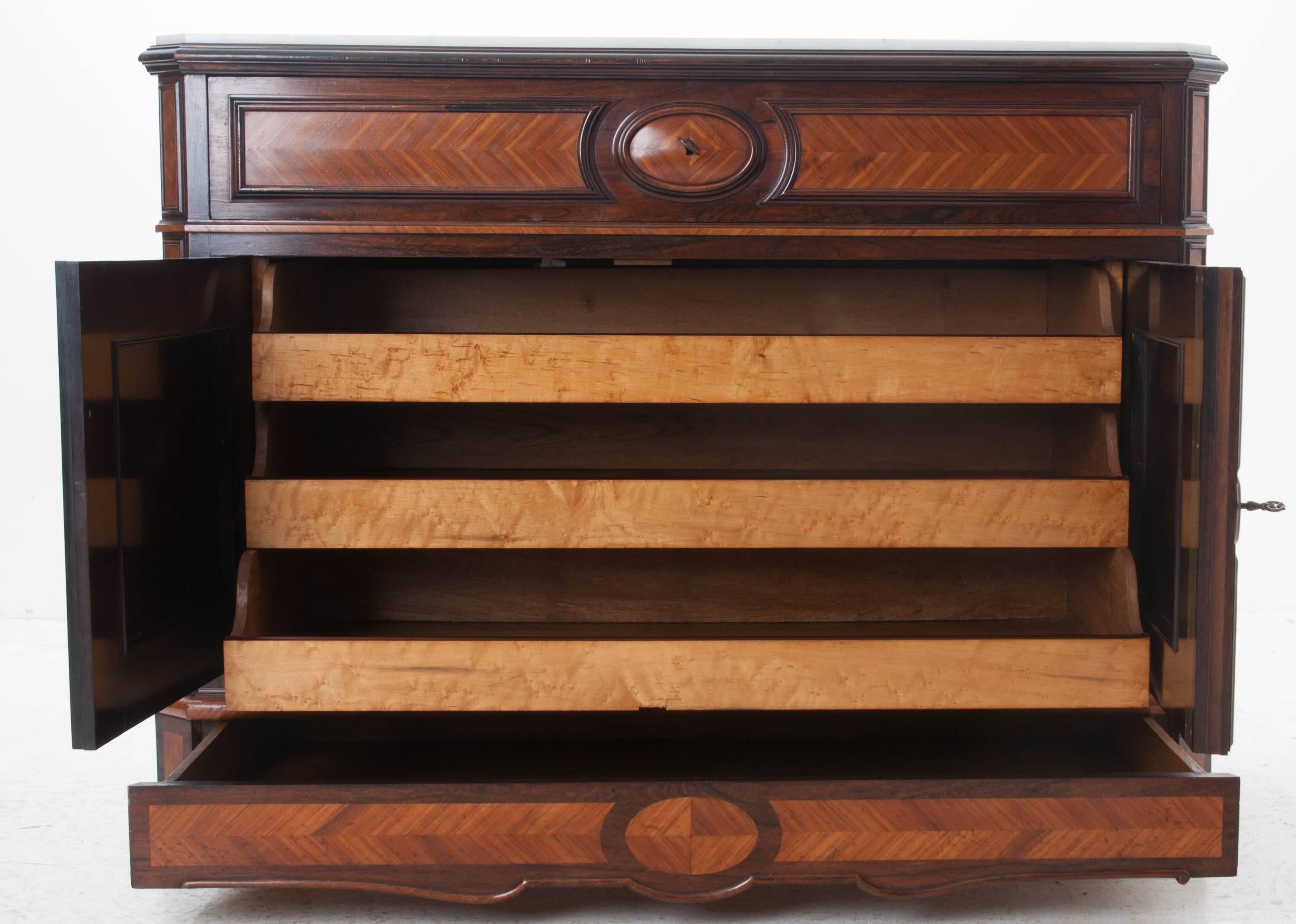 French 19th Century Inlay Drop Front Desk with Marble Top 4