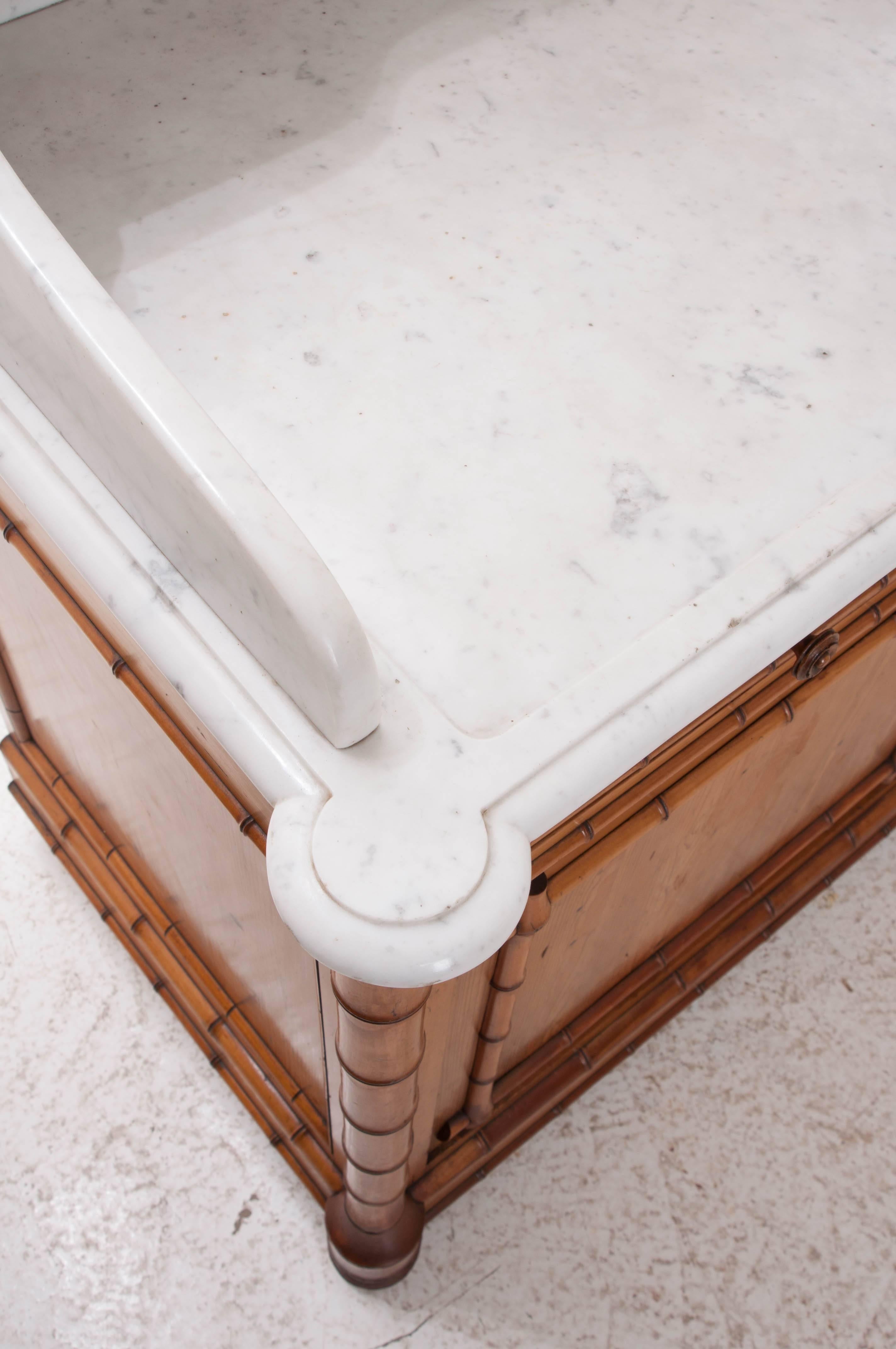 French 19th Century Pine Faux Bamboo Dressing Table with Marble Top and Shelf 2