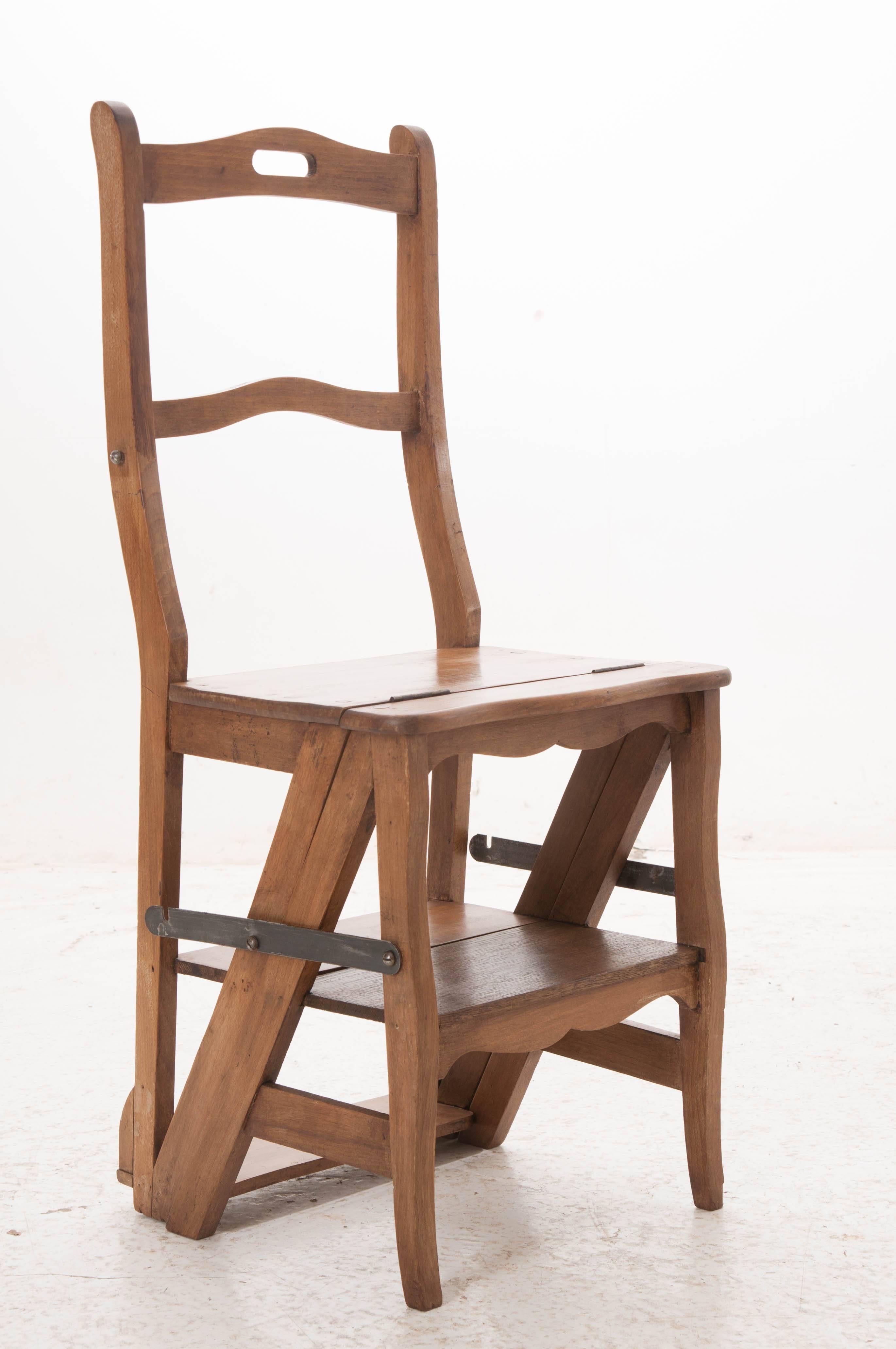 French Vintage Oak Ladder Chair In Good Condition In Baton Rouge, LA