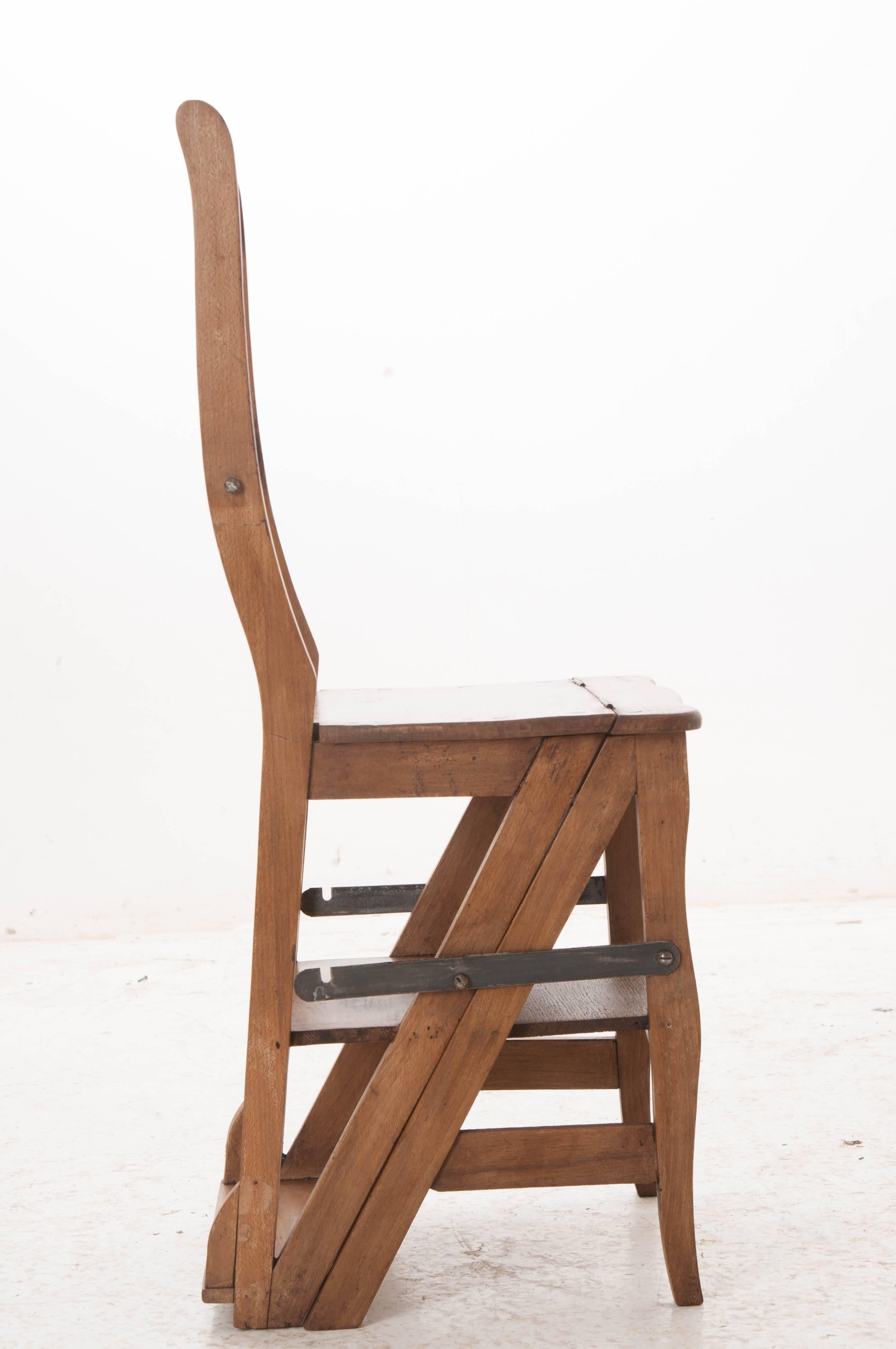 French Vintage Oak Ladder Chair 1