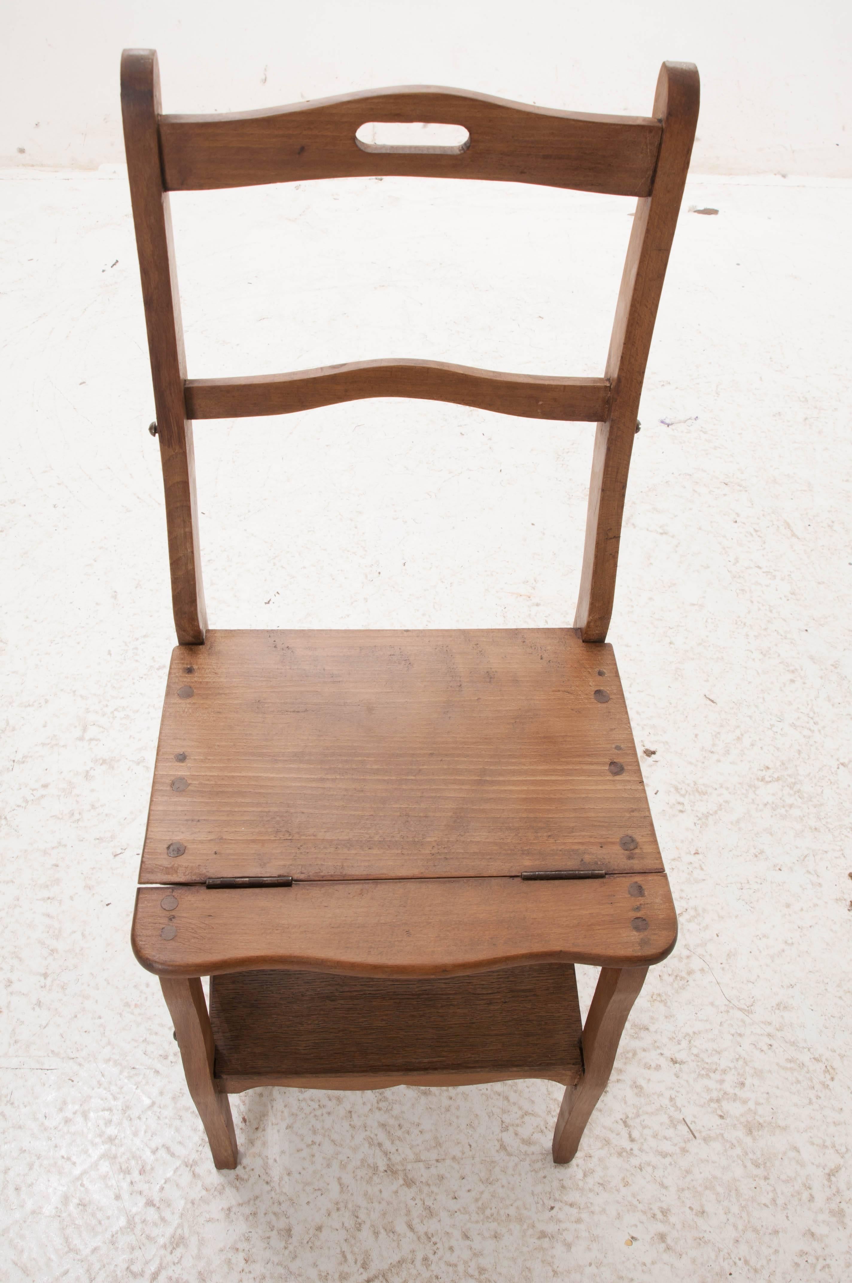 French Vintage Oak Ladder Chair 3