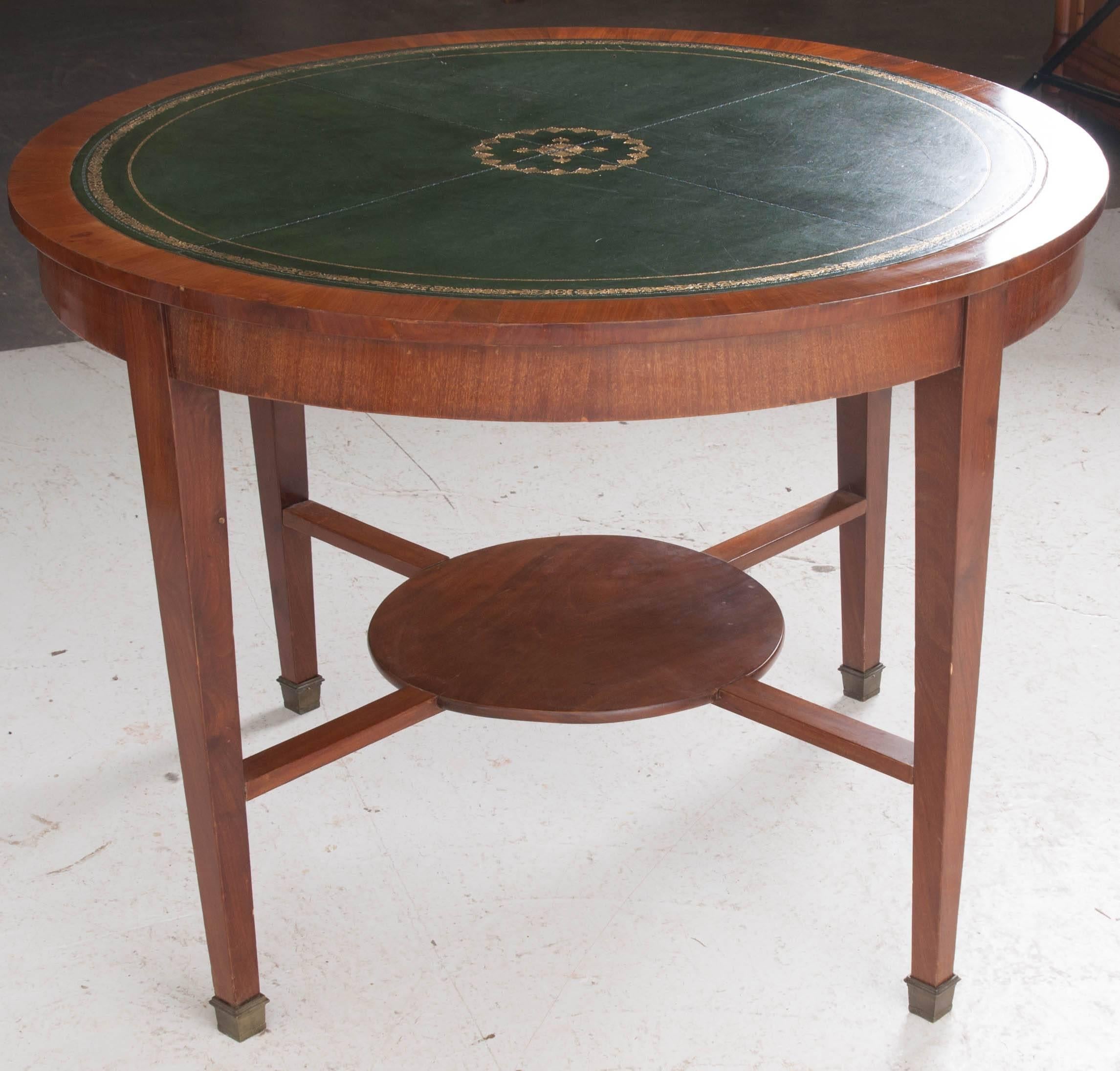Directoire French 19th Century Round Leather Top Mahogany Table