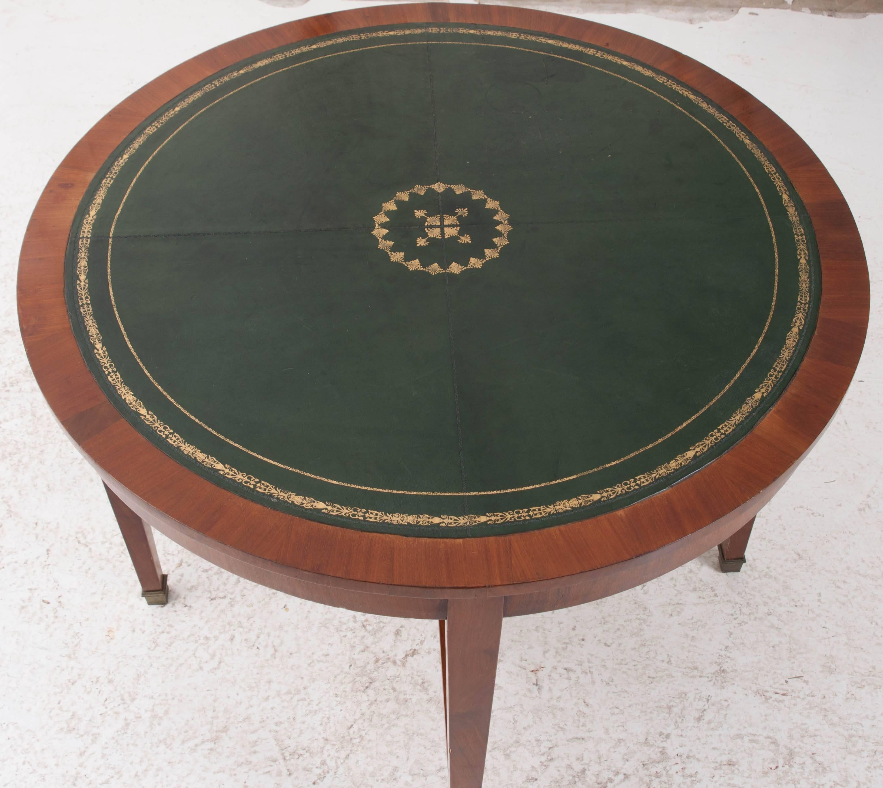 French 19th Century Round Leather Top Mahogany Table 1