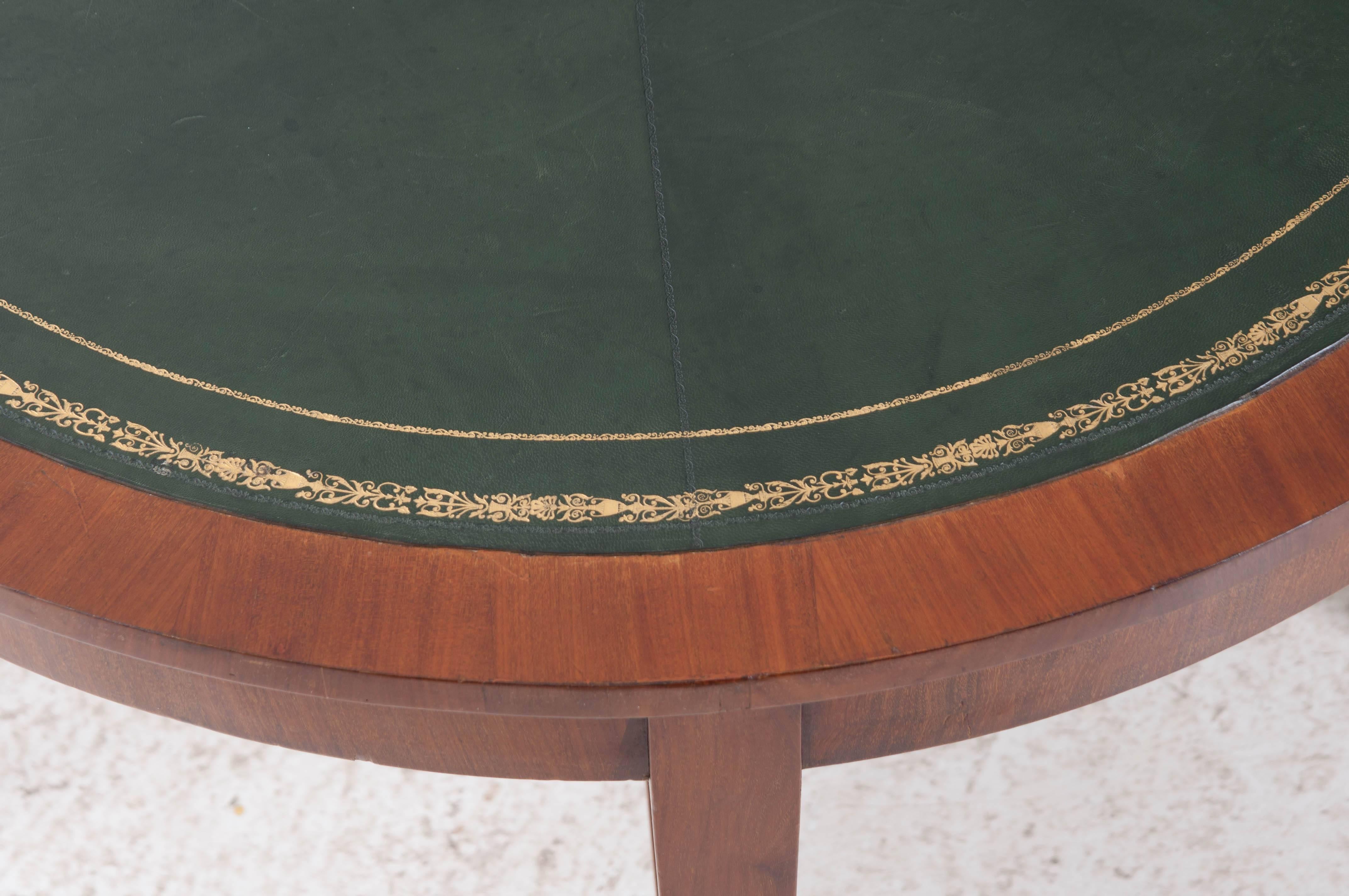 French 19th Century Round Leather Top Mahogany Table 2