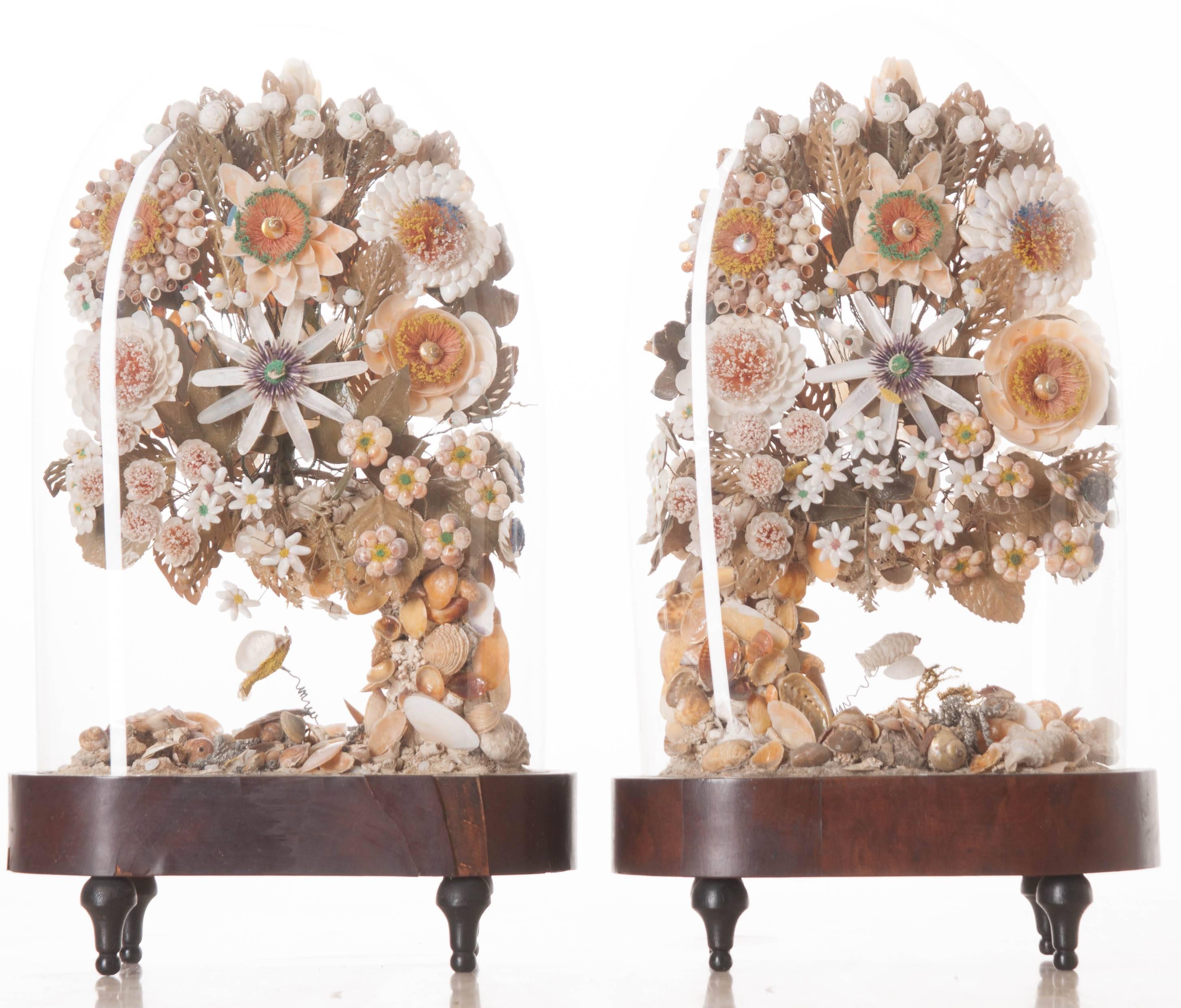 Also known as Sailor's Valentines, these works of art are meticulously fashioned from hundreds of sea shells that are made into intricate floral arrangements that sailors would bring back to loved ones after long voyages at sea. This stunning pair