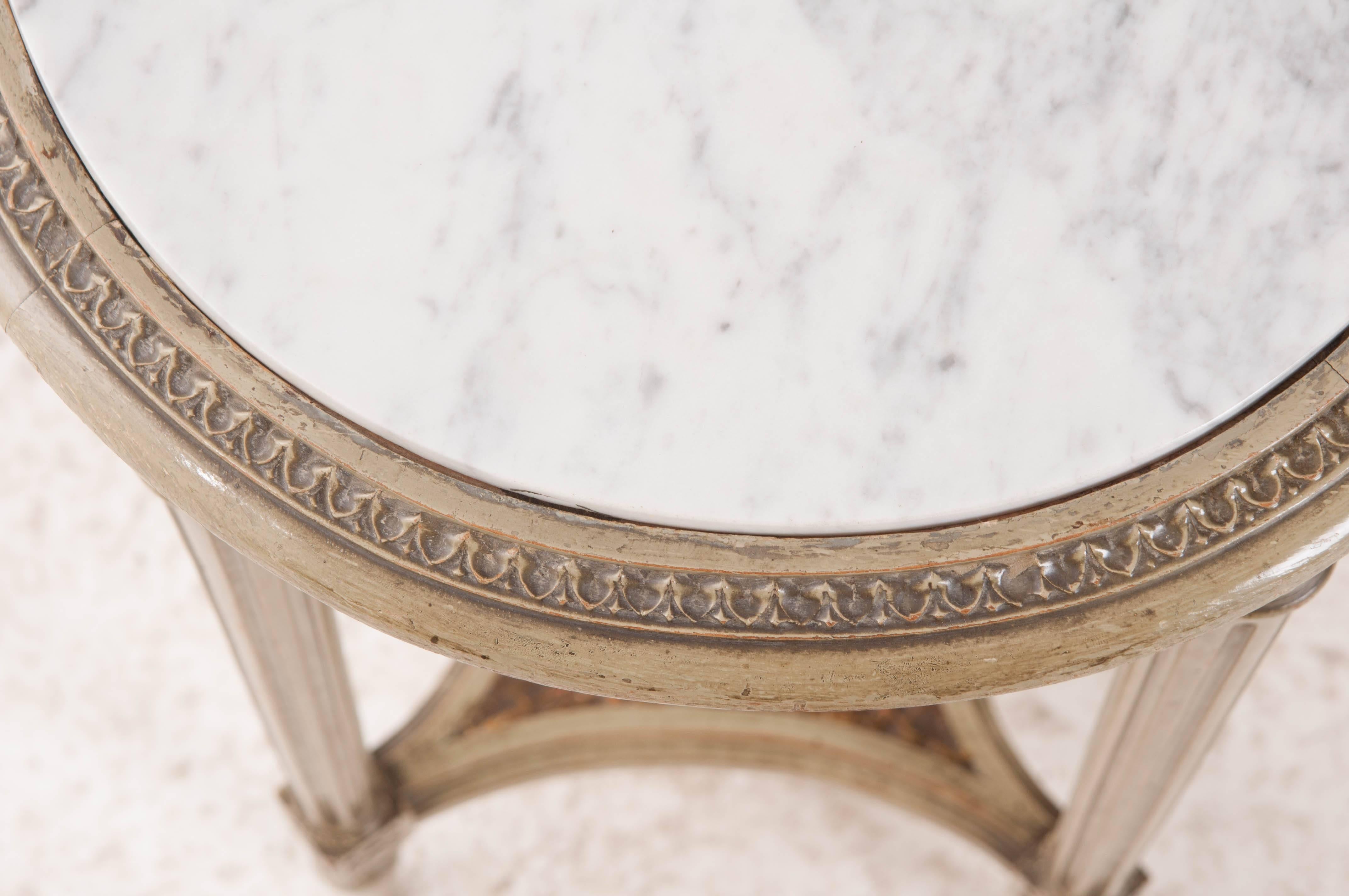 Cane French 19th Century Louis XVI Painted Oval Table with Marble Top