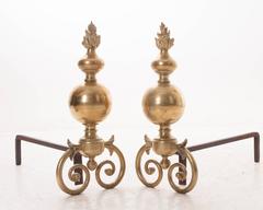 Pair of Large French 18th Century Louis XIV Brass Andirons