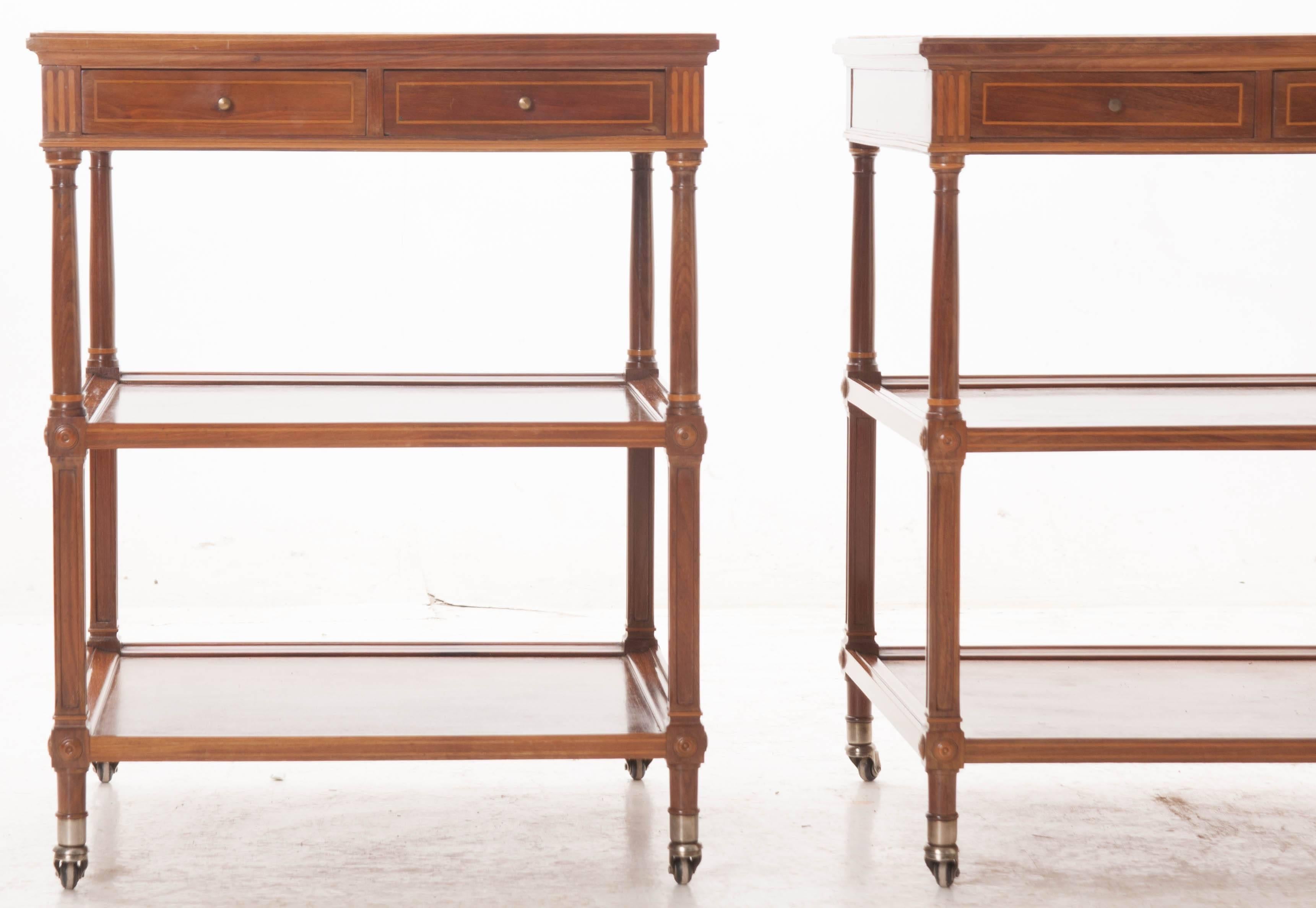 French Pair of Early 20th Century Mahogany Bedside Tables with Marble Tops