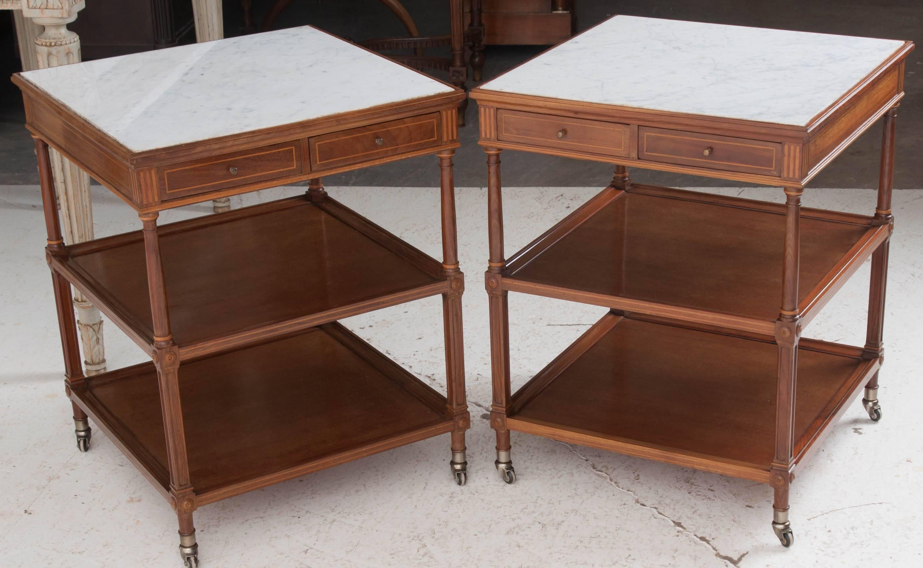 Pair of Early 20th Century Mahogany Bedside Tables with Marble Tops 6